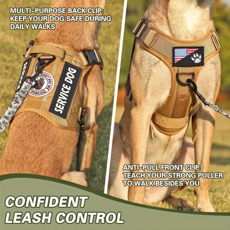 No Pull Dog Harness - Adjustable Tactical Service Dog Harness with